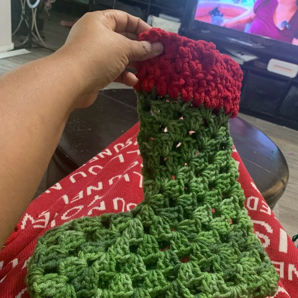 Handmade Green and Red Holiday Stocking - Picture 2 of 2